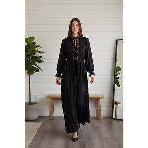 VTG ILGWU Union Made 70s 80s Black & Gold Sheer Maxi Dress Waist Belt 9/10 Chrty